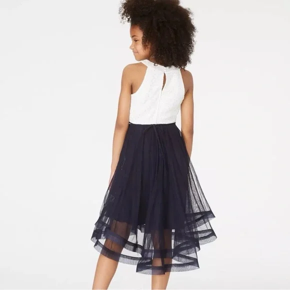 Speechless Kids High-Low Party Dress Lace & Sequins White/Navy Size 7 - Picture 3 of 9